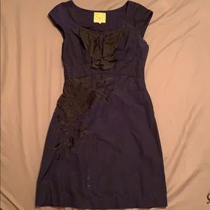 Floreat Anthropologie dress blue black embroidery